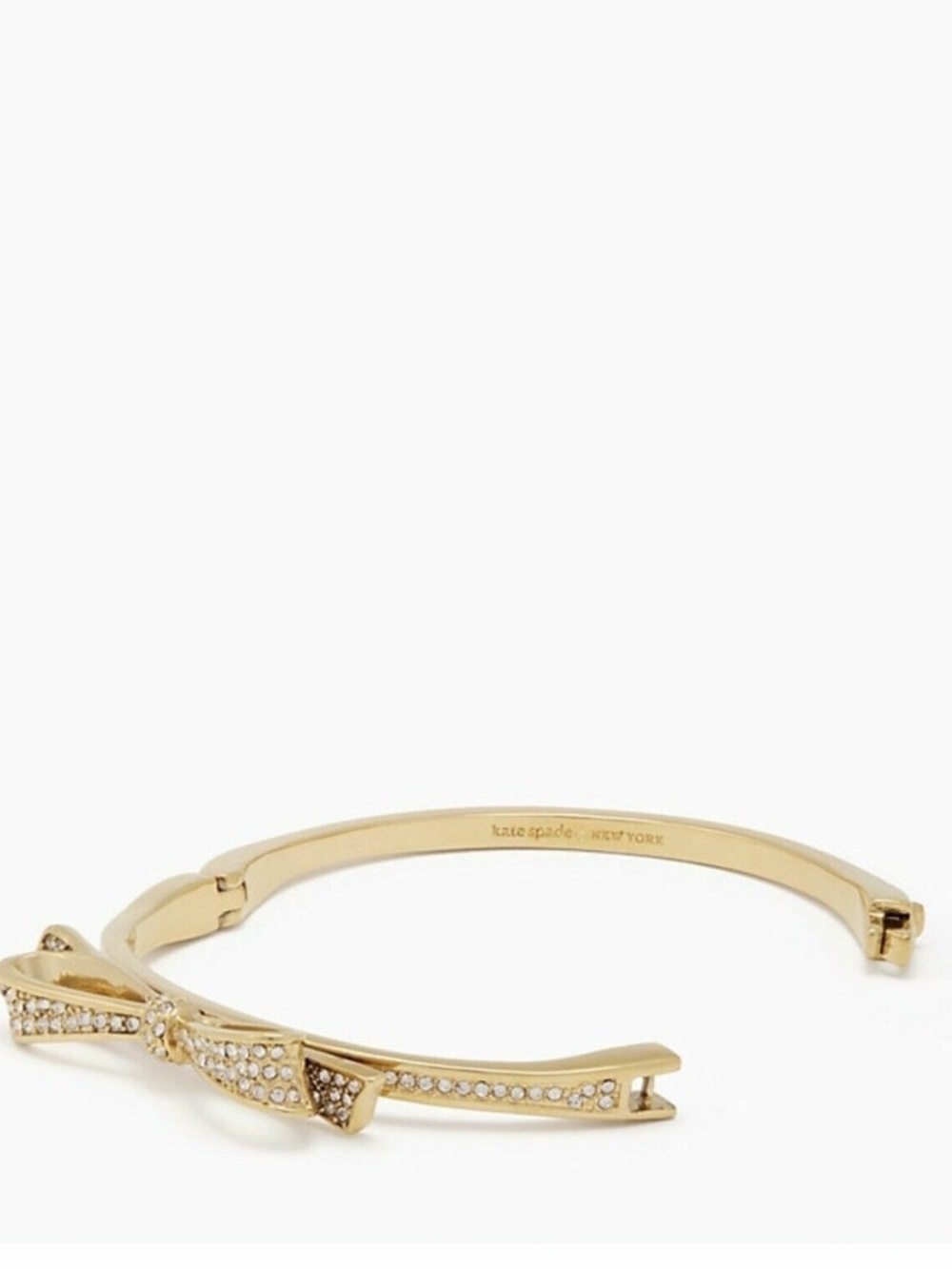 NWT (2 avail) Kate Spade New York Love Note Gold Pavé Bow Hinged Bangle Bracelet